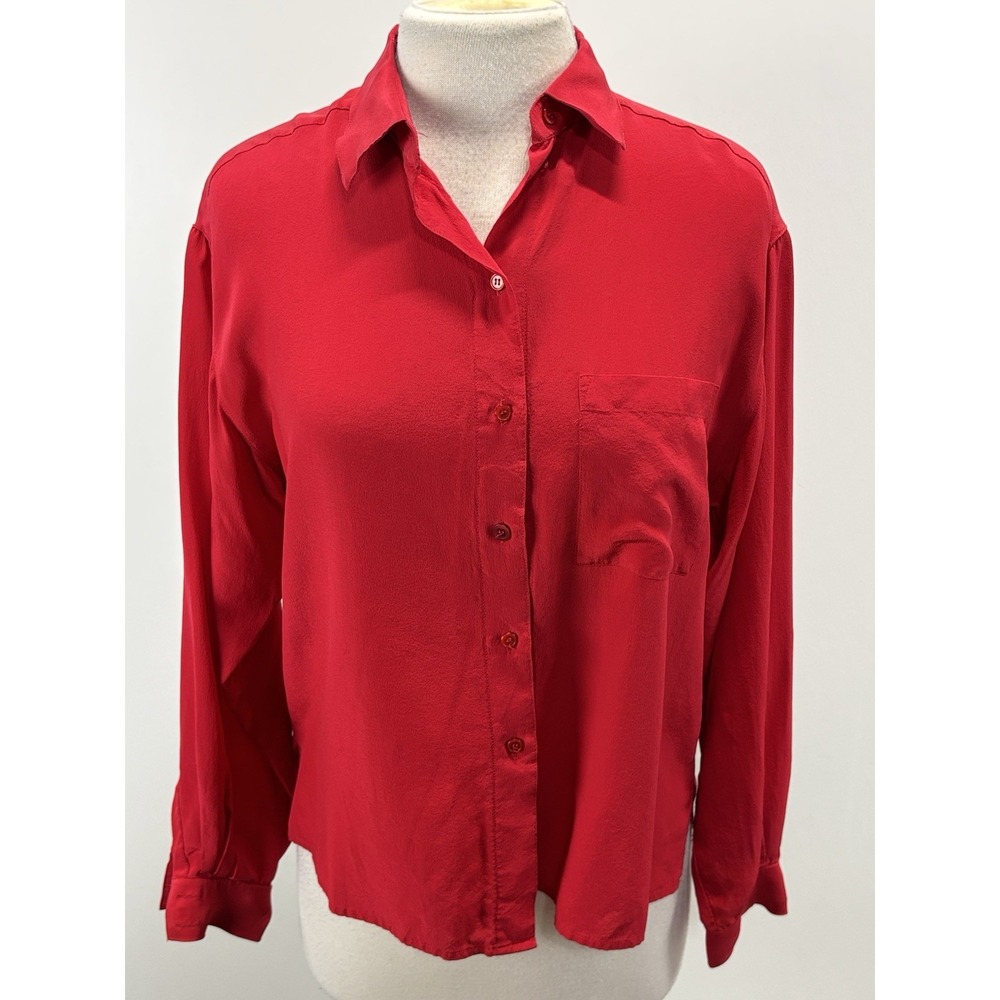 Vtg Regina Porter 100% Silk Blouse Shirt Women's 12 Red Boxy Button Up 80s